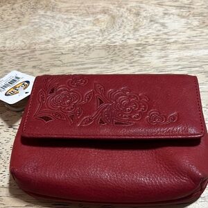 Fossil brand Red Floral Embossed Leather Coin Pouch